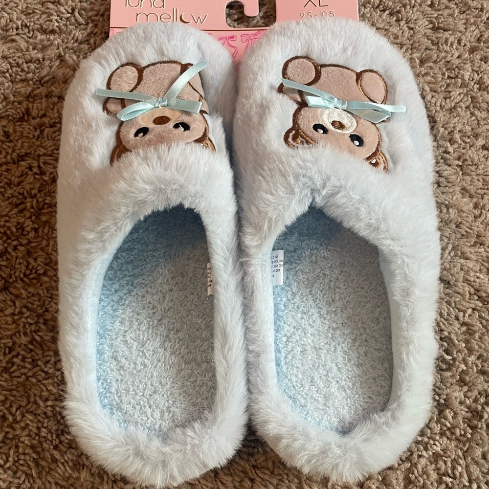 Tuna Mellow Plush Bear Slippers - Light Blue